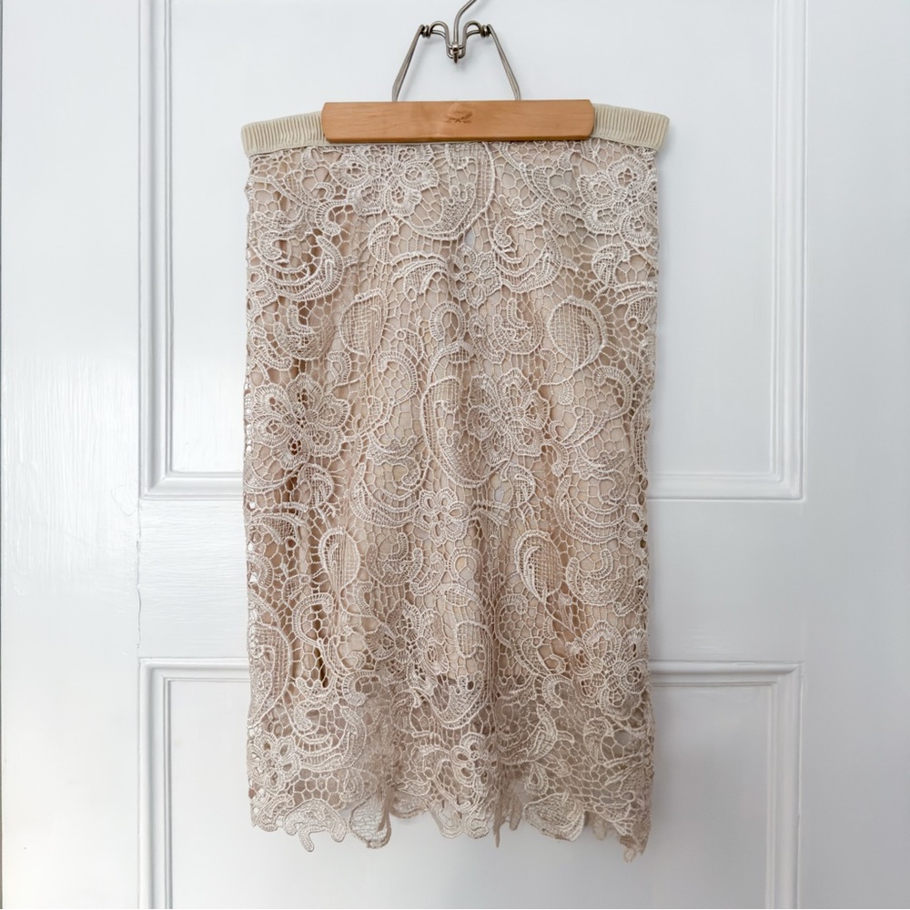 Cream Lace Pencil Skirt